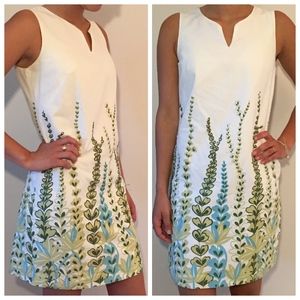 Loft Cotton White & Green Sleeveless Spring Dress
